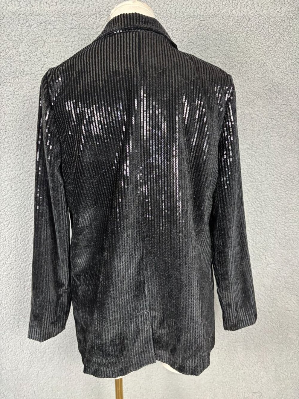 Women's Black Sequin Blazer Jacket With Striped Velvet Texture Small NWOT's - Picture 5 of 8